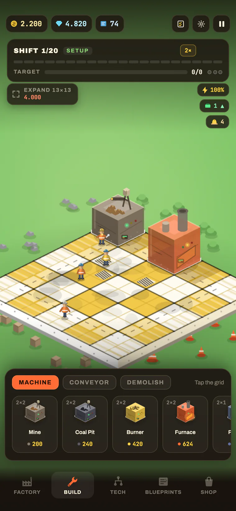 Build tray: mine, coal pit, burner and furnace