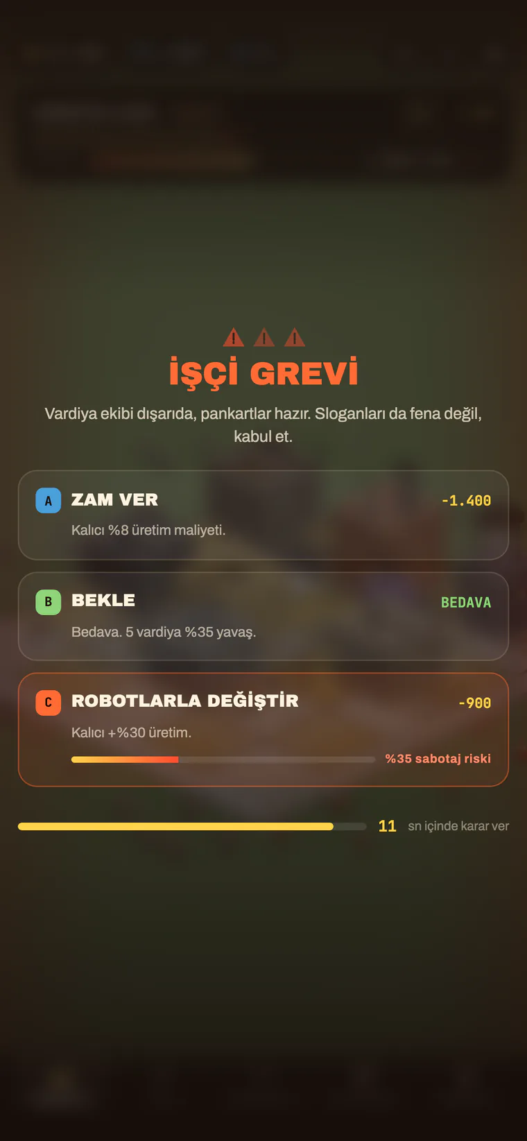 Kriz ekranı: işçi grevi, üç seçenek ve geri sayım