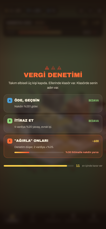 Kriz ekranı: üç seçenek ve geri sayım
